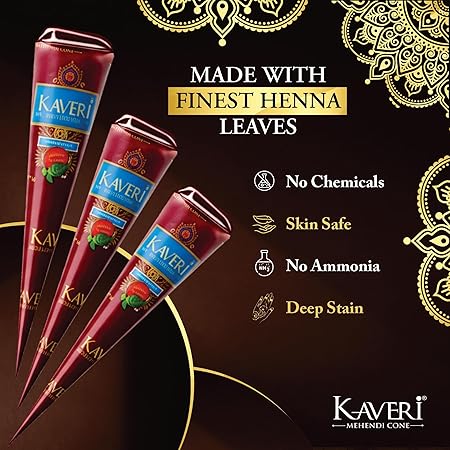 Kaveri Natural Henna Mehandi Cone for Hands & Hair Herbal Rajasthani Henna Paste in Natural Dark Brown Color With Nilgiri Oil for Bridal Dulhan Wedding Occasion Instant Mehendi Cone - Image 5