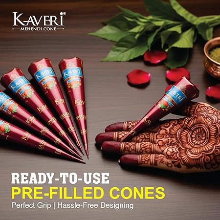 Kaveri Natural Henna Mehandi Cone for Hands & Hair Herbal Rajasthani Henna Paste in Natural Dark Brown Color With Nilgiri Oil for Bridal Dulhan Wedding Occasion Instant Mehendi Cone - Image 4
