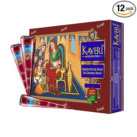 Kaveri Natural Henna Mehandi Cone for Hands & Hair Herbal Rajasthani Henna Paste in Natural Dark Brown Color With Nilgiri Oil for Bridal Dulhan Wedding Occasion Instant Mehendi Cone