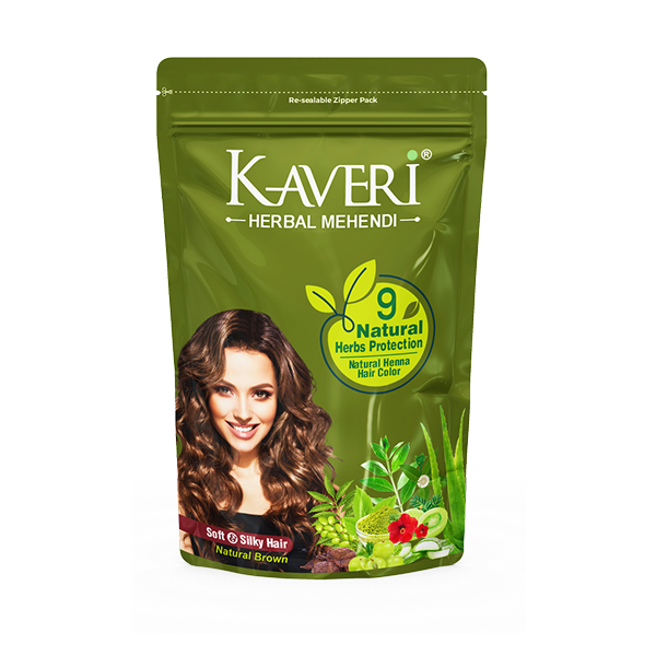 Kaveri Herbal Henna Natural Brown - 9 Herbs Henna Powder For Hair - Natural Mehndi Dye For Hair Colour - Provides Healthy & Shiny Hair