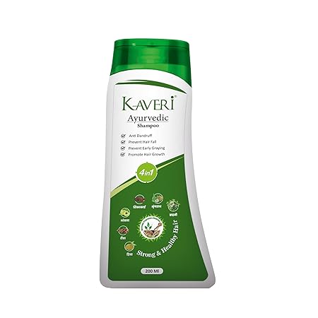 Kaveri Ayurvedic Shampoo 4-in-1 - Anti Dandruff, Hair Fall Control, Prevents Early Greying & Promotes Hair Growth - With Amla, Shikakai, Bhringraj, Reetha & Neem - 200 ml